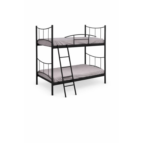 Χαμόγελο Μεταλλική Κουκέτα Διπλή Μαύρη με Σκάλα για στρώμα 90Χ190 – Στιβαρή & Λειτουργική