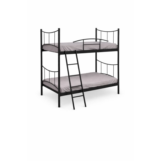 Χαμόγελο Μεταλλική Κουκέτα Διπλή Μαύρη με Σκάλα για στρώμα 90Χ190 – Στιβαρή & Λειτουργική