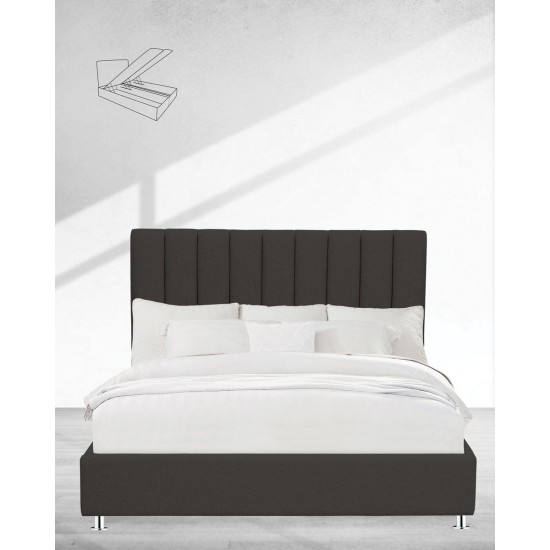 Κρεβάτι με Κεφαλάρι & Βάση με Αποθηκευτικό Χώρο Channel Υπέρδιπλη (160x200cm) Ανθρακί