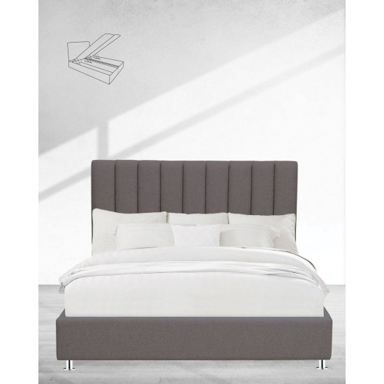 Κρεβάτι με Κεφαλάρι & Βάση με Αποθηκευτικό Χώρο Channel Υπέρδιπλη (160x200cm) Ανθρακί