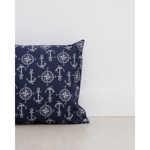 Διακοσμητική Μαξιλαροθήκη με Πυξίδες και Άγκυρες Angira 65x65cm Μπλε Σκούρο