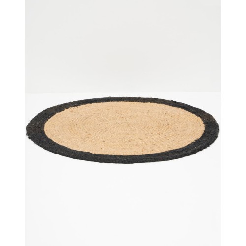 Πλεκτό Στρογγυλό Χαλάκι Γιούτα με Φάσα Norah Διάμετρος 60cm Μαύρο