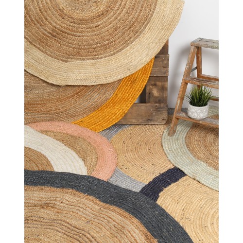 Πλεκτό Στρογγυλό Χαλάκι Γιούτα με Φάσα Norah Διάμετρος 90cm Μαύρο