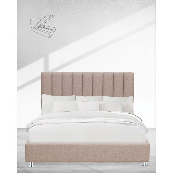 Κρεβάτι με Κεφαλάρι & Βάση με Αποθηκευτικό Χώρο Channel Διπλή (140x200cm) Μπεζ