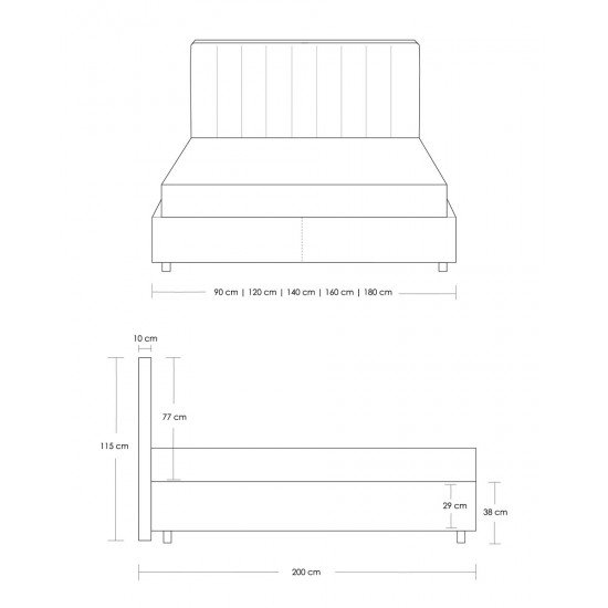 Κρεβάτι με Κεφαλάρι & Βάση με Αποθηκευτικό Χώρο Channel Ημίδιπλη (120x200cm) Ανθρακί