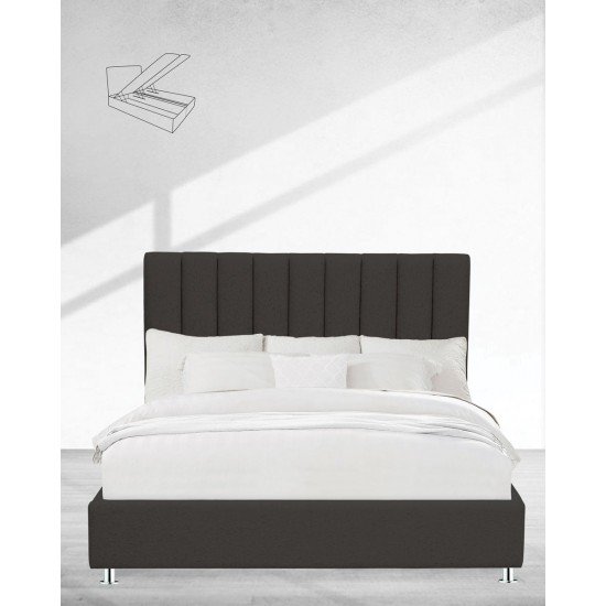 Κρεβάτι με Κεφαλάρι & Βάση με Αποθηκευτικό Χώρο Channel Διπλή (140x200cm) Ανθρακί