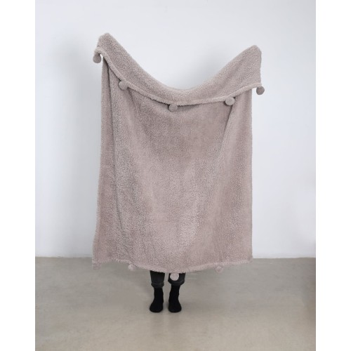 Μονόχρωμη Γούνινη Κουβέρτα με Pompoms Papigo Super Υπέρδιπλη (240x260cm) Σοκολά