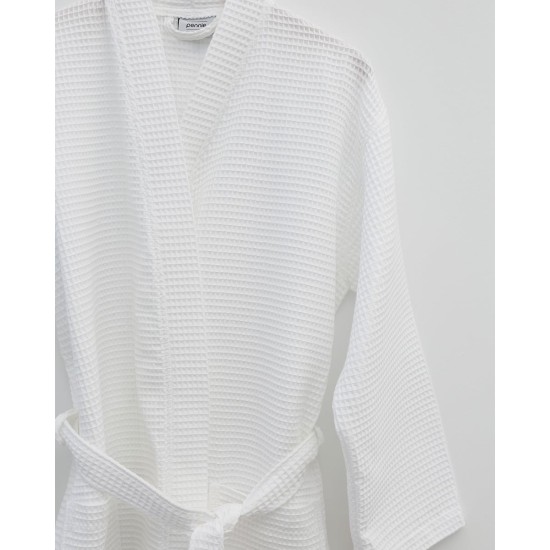 Pima Cotton Waffle Πικέ Μπουρνούζι Κιμονό Oliver Large | XLarge Άσπρο