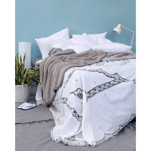 Χειροποίητη Βαμβακερή Κουβέρτα Βελονάκι Dantela Beniz Bo Maison 240x280cm Super Υπέρδιπλη (240x280cm) Άσπρο