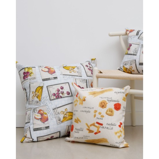 Διακοσμητική Μαξιλαροθήκη με Σχέδιο Ζυμαρικά Pasta 65x65cm Μπεζ