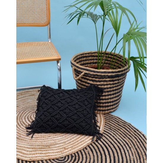 Ψάθα Πλεκτό Οικολογικό Δίχρωμο Στρογγυλό Χαλί Γιούτας Bohemia Διάμετρος 200cm