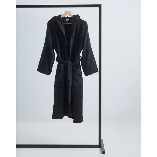 Βαμβακερό Πετσετέ Μονόχρωμο Μπουρνούζι με Κουκούλα Adore Medium Μαύρο