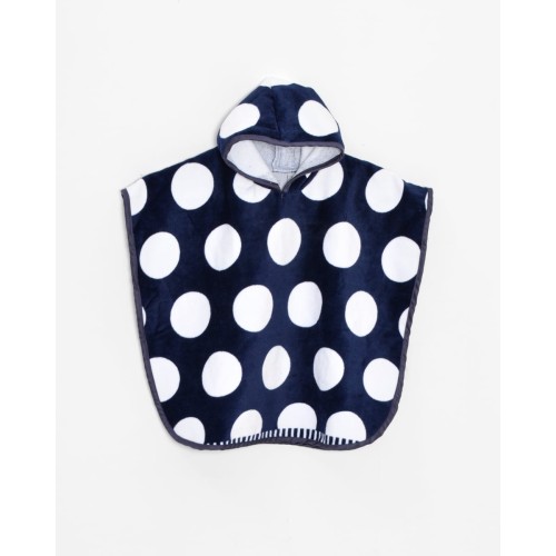 Βαμβακερό Βελουτέ Ζακάρ Παιδικό Πόντσο Πισίνας Μπλέ Με Λευκό Πουά Hicky  One Size (45x50cm) Μπλε