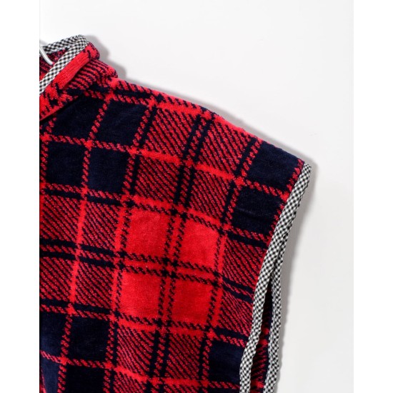 Βαμβακερό Βελουτέ Ζακάρ Παιδικό Πόντσο Πισίνας Καρώ Hicky  One Size (45x50cm) Κόκκινο