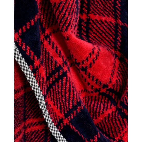 Βαμβακερό Βελουτέ Ζακάρ Παιδικό Πόντσο Πισίνας Καρώ Hicky  One Size (45x50cm) Κόκκινο