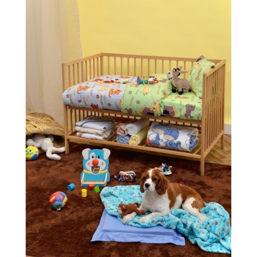 Βαμβακερό Σετ 3 Τεμαχίων Βρεφικά Σεντόνια Κούνιας Happy Dog σε 3 Αποχρώσεις 120x160cm Κούνιας (120x160cm) Λαχανί