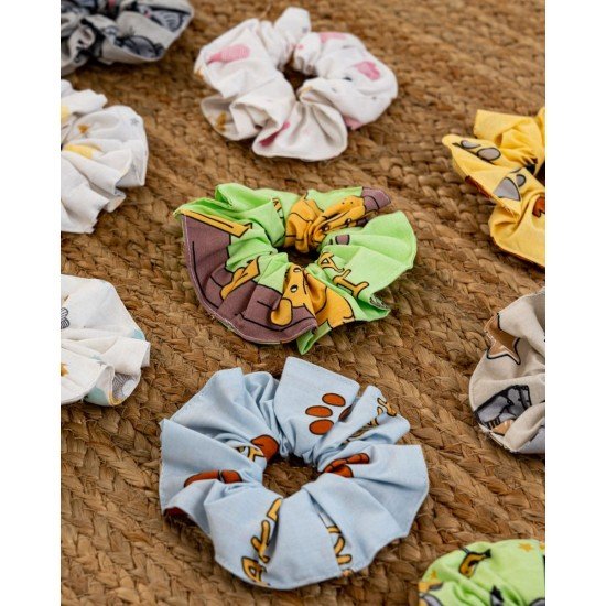Scrunchie Λαστιχάκι Μαλλιών Elephants & Balloons σε 4 Αποχρώσεις Μπεζ