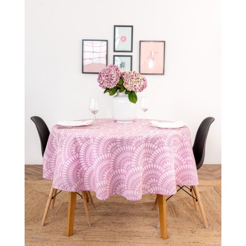 Ροτόντα Τραπεζομάντηλο με Γεωμετρικό Σχέδιο Napoli Διάμετρος 130cm Λιλά