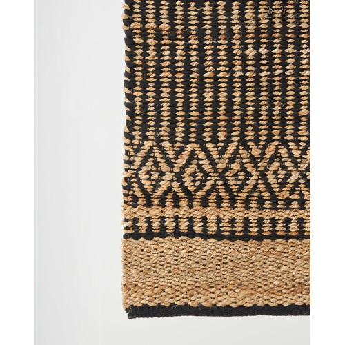 Boho Ψάθα Πλεκτό Χαλί Γιούτας Μπεζ-Μαύρο Aktaios 100x150cm Μαύρο