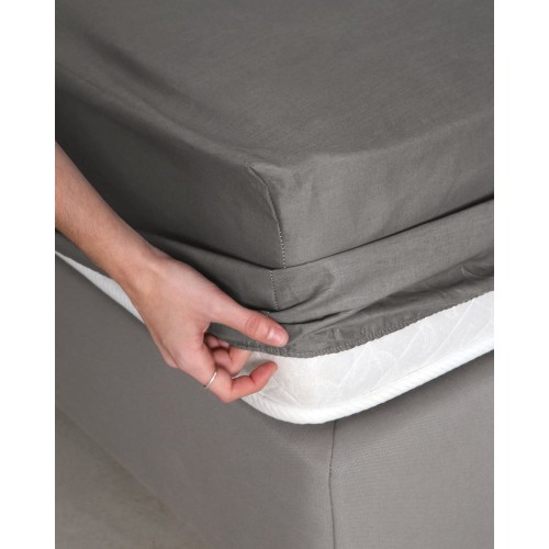 Βαμβακερό Σεντόνι με Λάστιχο Daker Διπλή (140x200 32cm) Ανθρακί