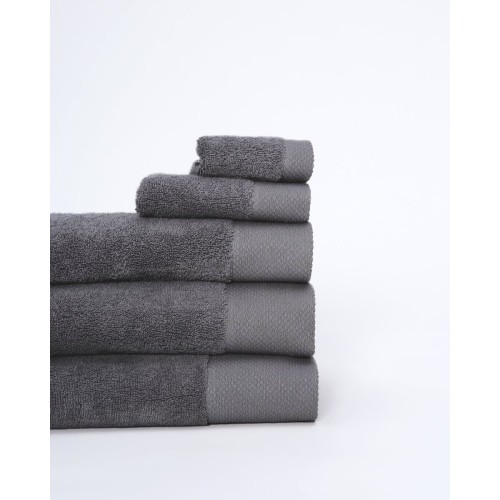 Βαμβακερή Πετσέτα με Φαρδιά Πικέ Φάσα Capital 700gsm Προσώπου | 50x90cm Γκρι Σκούρο