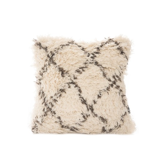 Μάλλινη Boho Διακοσμητική Μαξιλαροθήκη Σχέδιο Τετράγωνα Ravi 45x45cm 45x45cm Εκρού