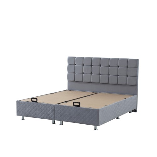 Κρεβάτι με Γκρι Κεφαλάρι & Βάση με Αποθηκευτικό Χώρο με Ύφασμα Βελουτέ Channel Μονή (90x200cm) Γκρι