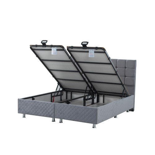 Κρεβάτι με Γκρι Κεφαλάρι & Βάση με Αποθηκευτικό Χώρο με Ύφασμα Βελουτέ Channel Υπέρδιπλη (160x200cm) Γκρι