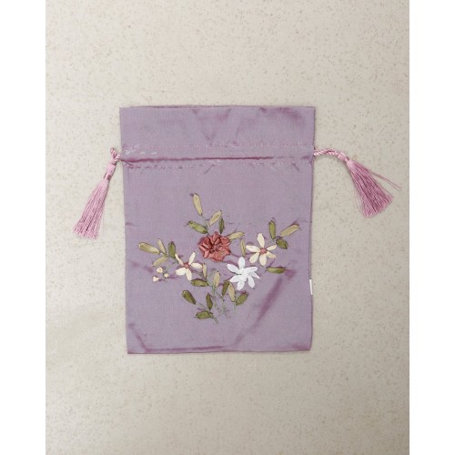 Πουγκί από Ταφτά με Λουλουδάτο Κέντημα για Μπομπονιέρα Lux 18x23cm 18x23cm Λιλά