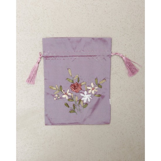 Πουγκί από Ταφτά με Λουλουδάτο Κέντημα για Μπομπονιέρα Lux 18x23cm 18x23cm Λιλά