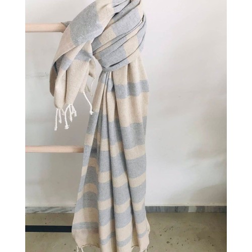 Βαμβακερή Ριγέ Πετσέτα Παρεό με Κρόσσι Margarita σε 4 Αποχρώσεις 90x170cm Παρεό | 90x170cm Μπεζ