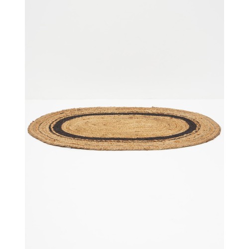 Ψάθα Πλεκτό Οικολογικό Οβάλ Χαλί Γιούτας με Μαύρη Φάσα Siniora 120x180cm Μπεζ