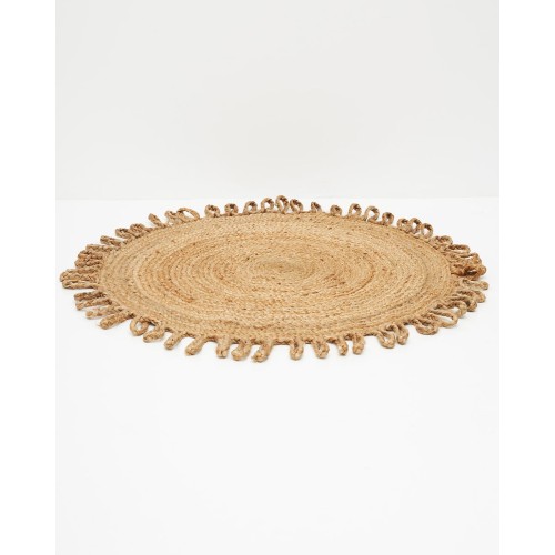 Ψάθα Πλεκτό Οικολογικό Στρογγυλό Χαλί Γιούτας Zig-Zag Φάσα Manhattan Διάμετρος 120cm Μπεζ