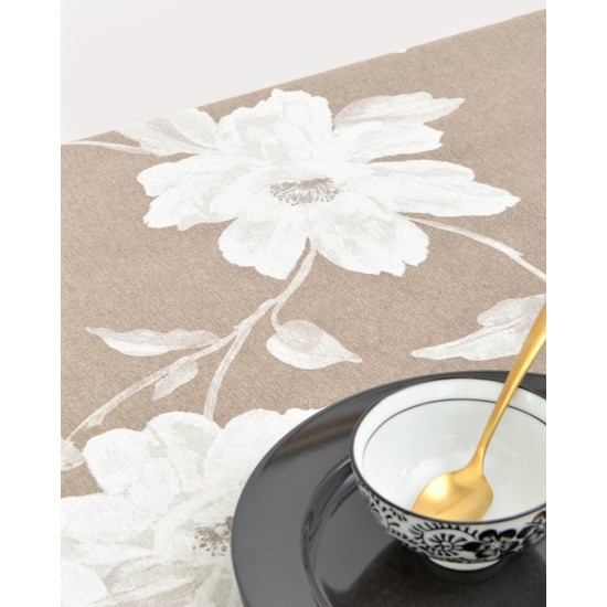 Τραπεζομάντηλο Σχέδιο Λουλούδι Fiore 4 ατόμων (140x140cm) Σοκολά