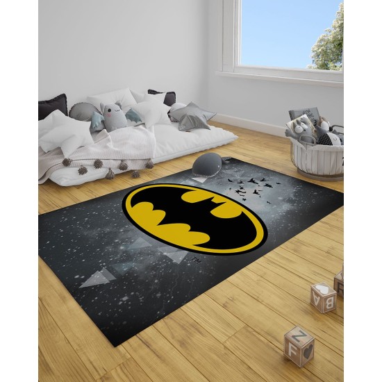 Παιδικό Χαλί Batman Logo Warner Bros σε 2 Διαστάσεις 55x85cm Γκρι Παιδικό Χαλί Batman Logo Warner Bros σε 2 Διαστάσεις 55x85cm Γκρι
