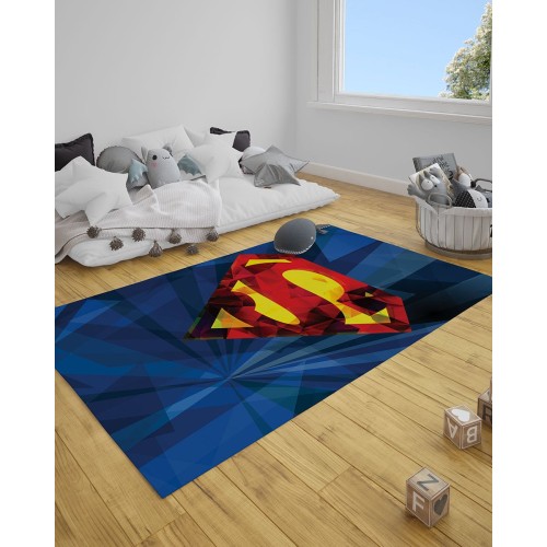 Παιδικό Χαλί Superman Logo Warner Bros σε 2 Διαστάσεις 55x85cm Μπλε