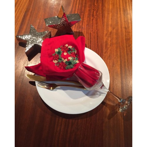 Κόκκινη Πετσέτα Φαγητού Κέντημα Στεφανάκι Yohana 48x48cm 48x48cm Κόκκινο