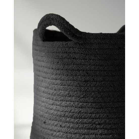 Μονόχρωμο Καλάθι Πλεκτό με Χερούλια Eloni Μικρό Μαύρο