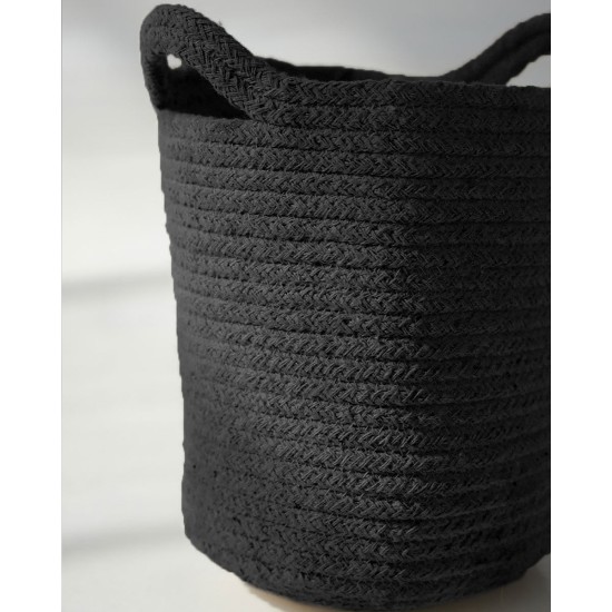 Μονόχρωμο Καλάθι Πλεκτό με Χερούλια Eloni Μικρό Μαύρο