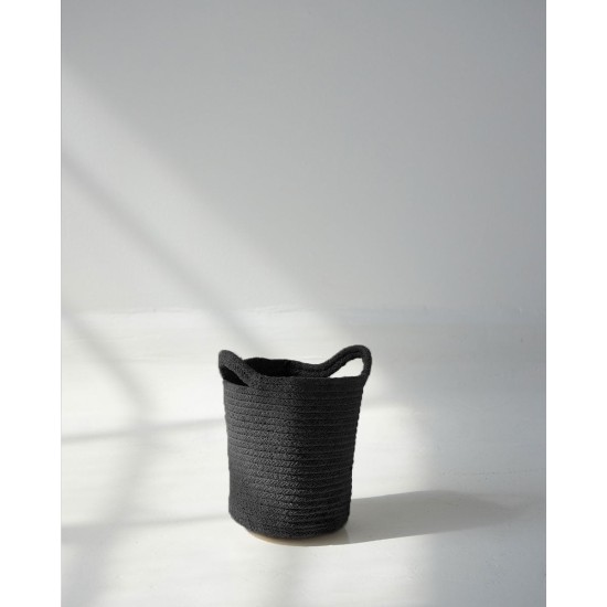 Μονόχρωμο Καλάθι Πλεκτό με Χερούλια Eloni Μικρό Μαύρο