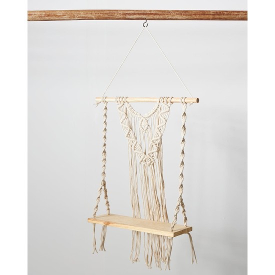 Boho Διακοσμητικό Ξύλινο Κρεμαστό Ράφι Τοίχου με Μακραμέ Magnolia 12x37x50cm Natural Boho Διακοσμητικό Ξύλινο Κρεμαστό Ράφι Τοίχου με Μακραμέ Magnolia 12x37x50cm Natural