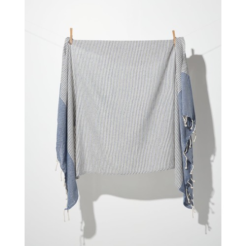 Βαμβακερό Ριγέ Παρεό με Μπλε Φάσα & Κρόσσι Mily 90x170cm Παρεό | 90x170cm Multi