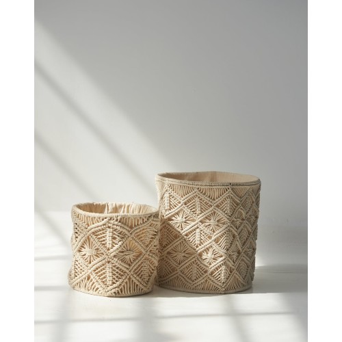 Διακοσμητικό Boho Macrame Καλάθι Luna 2 Μεγέθη Μικρό Μπεζ