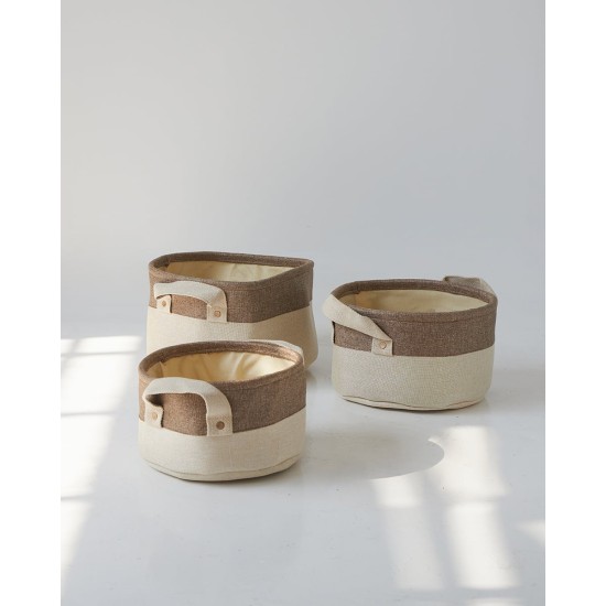 Boho Οικολογικό Μπεζ Καλάθι με Καφέ Φάσα Mabel 3 Μεγέθη Μεσαίο Μπεζ