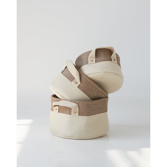 Boho Οικολογικό Μπεζ Καλάθι με Καφέ Φάσα Mabel 3 Μεγέθη Μεσαίο Μπεζ