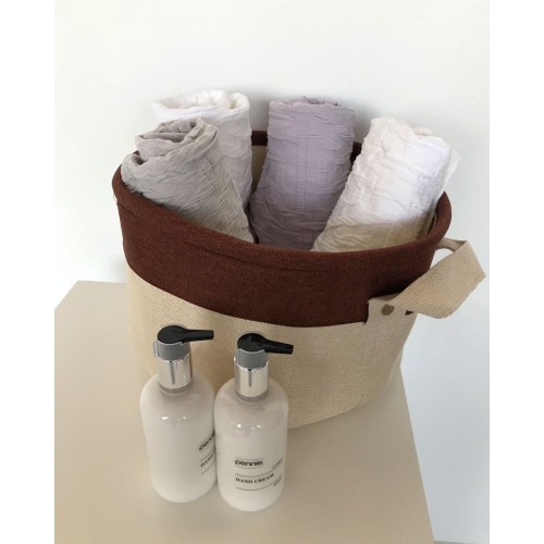 Boho Οικολογικό Λευκό Καλάθι με Σοκολά Φάσα Flynn 3 Μεγέθη Μεσαίο Άσπρο