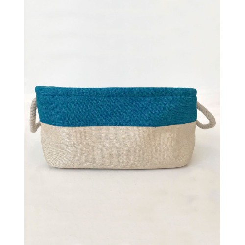 Boho Οικολογικό Λευκό Καλάθι με Μπλε Φάσα Dante 3 Μεγέθη Μικρό Άσπρο