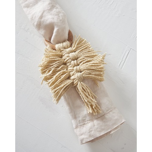 Ξύλινο Δαχτυλίδι Πετσέτας Φαγητού Κρίκος με Μακραμέ Reid 10x10x7cm One Size (10x10x7cm) Μπεζ
