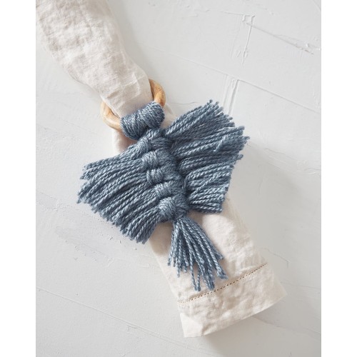 Ξύλινο Δαχτυλίδι Πετσέτας Φαγητού Κρίκος με Μακραμέ Reid 10x10x7cm One Size (10x10x7cm) Μπλε Raf