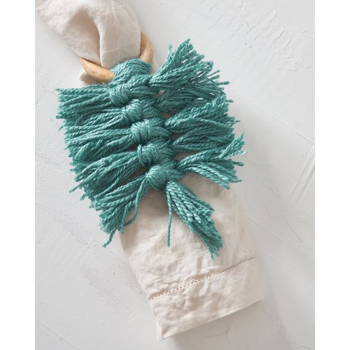 Ξύλινο Δαχτυλίδι Πετσέτας Φαγητού Κρίκος με Μακραμέ Reid 10x10x7cm One Size (10x10x7cm) Πετρόλ Απαλό